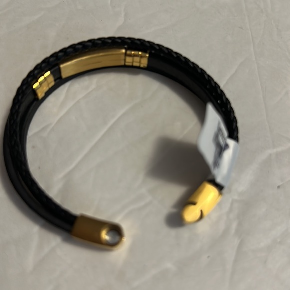 Men Stainless Steel Leather black Bracelet SM - Picture 5 of 5